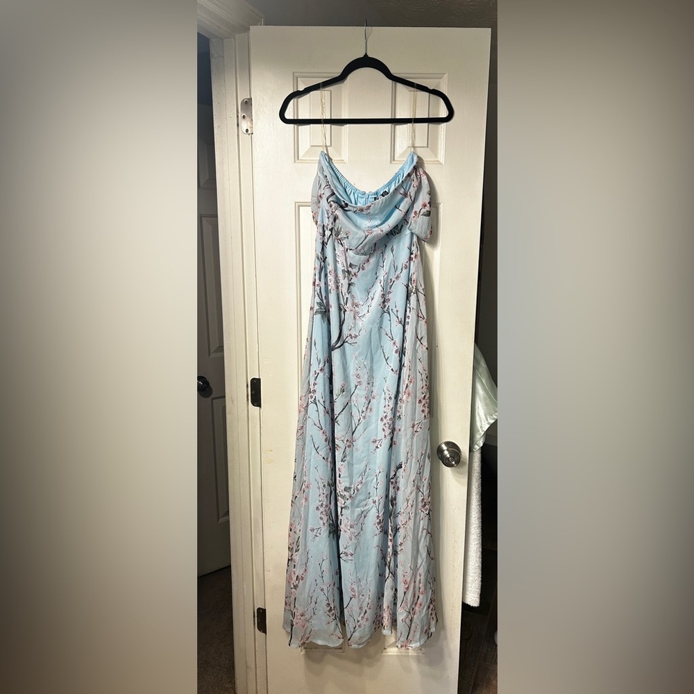 🆕 NWT Boohoo blue floral cherry blossom printed off the shoulder maxi dress - Picture 5 of 12